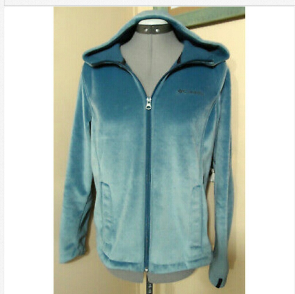 COLUMBIA Velour Hoodie Jacket S Dusty Blue warm!